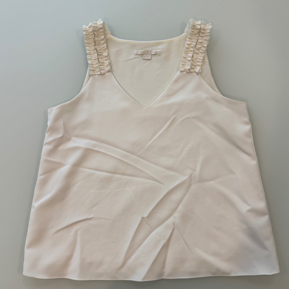 cooper & ella Cream Tank with Chic Ruffle Shoulder Detail — Women's Size Medium